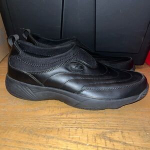 Propet Leather Walking Shoes Black Slip-Ons, M3850 US Men's 8 M